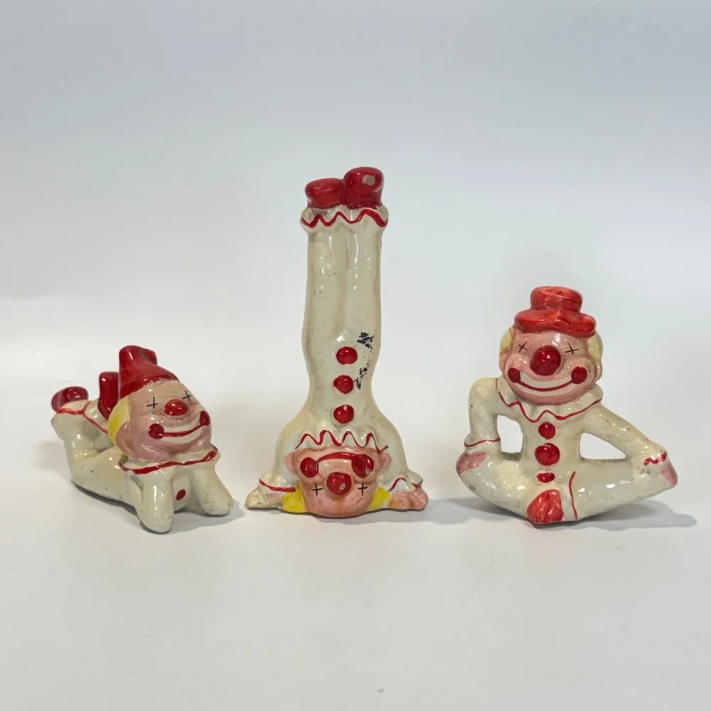 Vintage 50s Circus Clown Acrobatic Trio Unique Weird‎ Set of 3 MCM Figurines